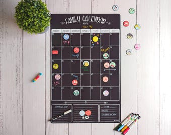 Monatlicher Magnetischer Familienkalender, Schwarz, Weiß, Personalisiert, mit Magneten, Planer, Matt, Stundenplan, Inklusive Freier Marker, Trocken abwischbares Brett