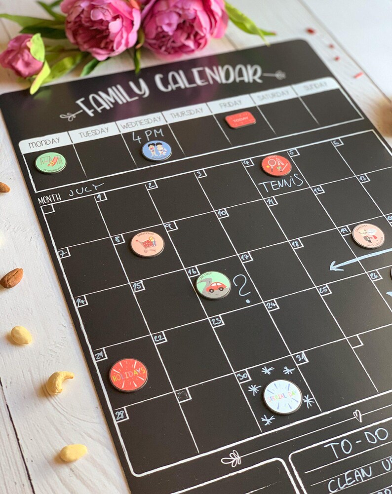 Combo Family Calendar, Black, White, Personalized, With