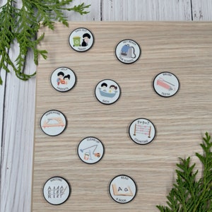 a set of 10 visual magnets for schoolchidren