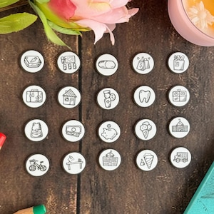 Icons - planningsmagneetset, minimalistisch pictogram, duurzaam, kleine koelkastmagneten, minisymbolen, leesbaar, stijlvol, set van 20 magneten