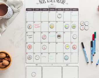 Monthly Magnetic Family Calendar, Custom, Personalized, With Magnets, Planner, Matte, Schedule, Free Marker Included, Dry Erase Board