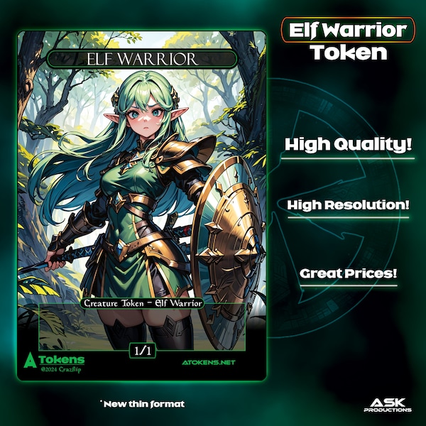 Alternative Tokens - Green Elf Warrior - llanowar Shieldmaiden