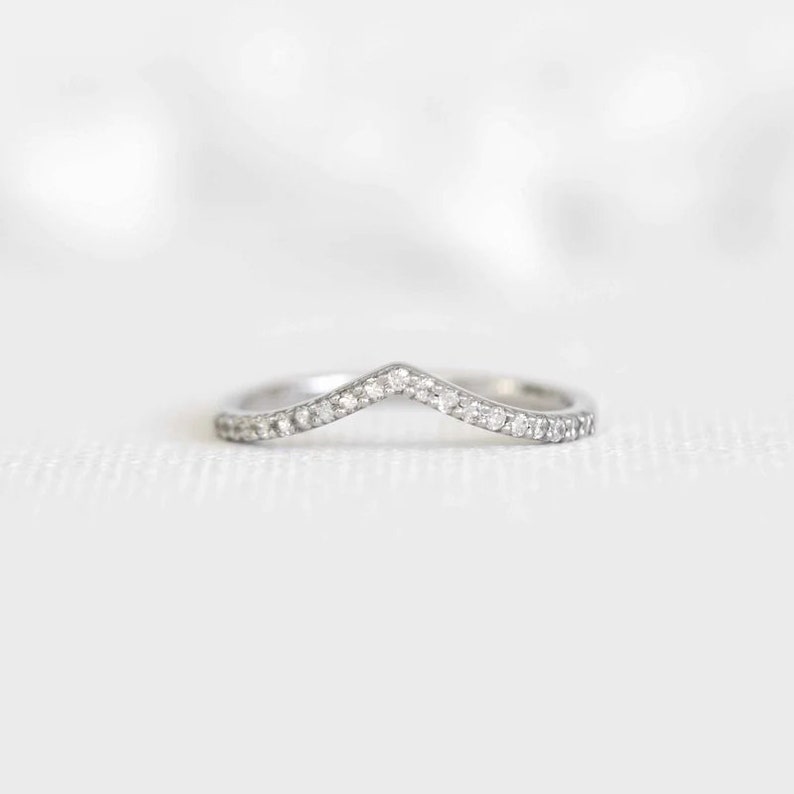 Chevron Moissanite Eternity Wedding Band in Yellow Gold Unique Eternity Band for Your Special Day image 2