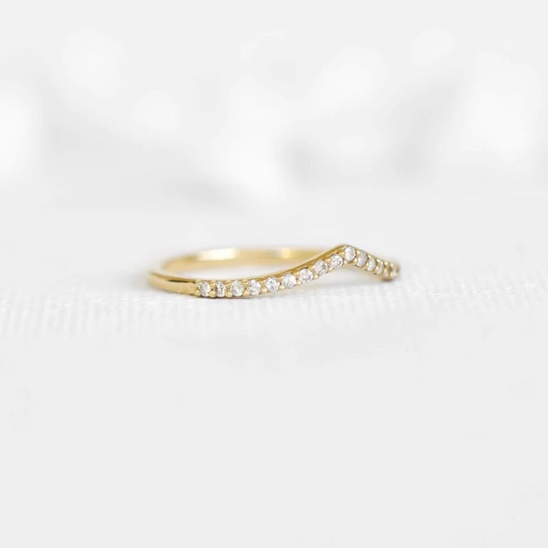 Chevron Moissanite Eternity Wedding Band in Yellow Gold Unique Eternity Band for Your Special Day image 1