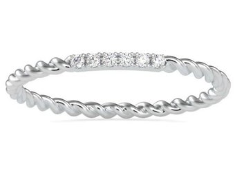 Infinity Engagement Band| Petite Twist Half Eternity Ring| Moissanite Twisted Wedding Band