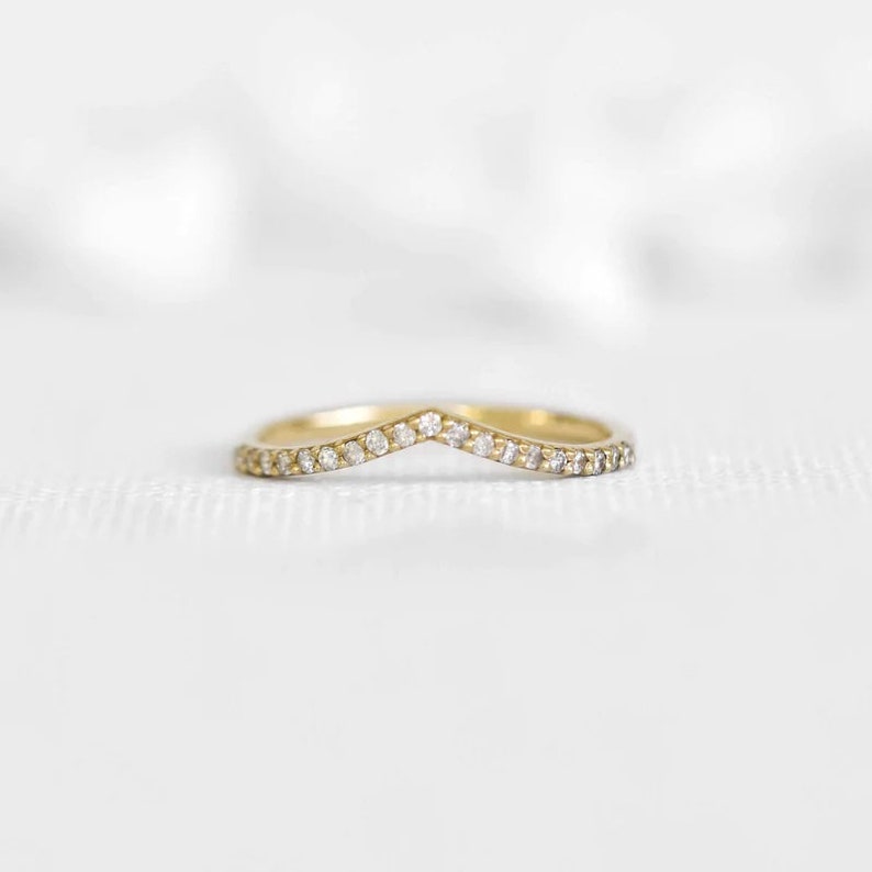 Chevron Moissanite Eternity Wedding Band in Yellow Gold Unique Eternity Band for Your Special Day image 4