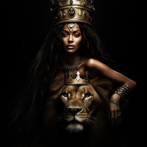 The Lion Queen - PNG| Printable wall art| Black Woman Art| Digital art |Black art| African art
