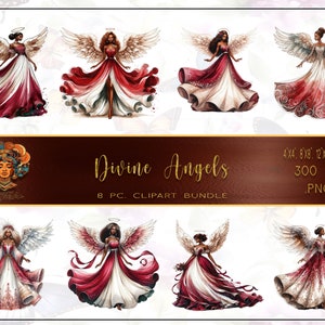 Elegant Crimson & Cream Angel Clipart Bundle - Divine Digital Art - Christmas Angel PNG Graphics - Instant Download for Commercial Use