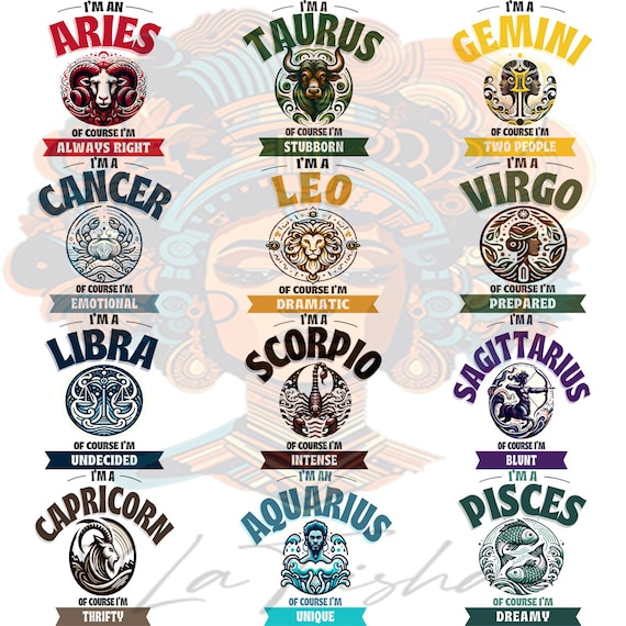 Zodiac "Of Course" T-Shirt Designs: Graphic Clipart Bundle (Digital Download)