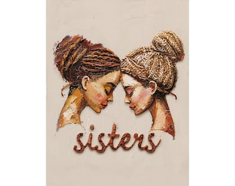 Sisters Textured Print -Printable wall art| African American Art| 3D textured art |Black art| Black woman art