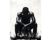 Black and White Man Art Print: Modern Contemplative Portrait (Digital Download)