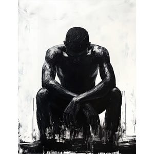 Minimalist Wall Art| African American Man Art Print| Modern Abstract| Contemplative Art| Printable| Man Cave Decor| Silent Contemplation