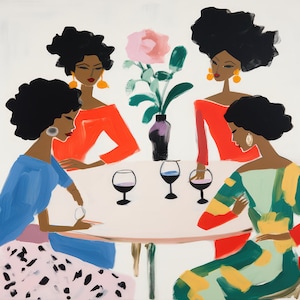 Black art| Friendship Art| Jewel-Tone Conversations -Printable wall art| African American Art| Digital art |Black women art