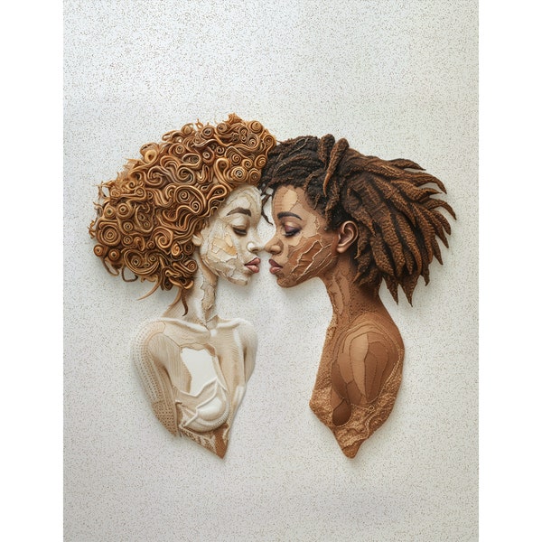 Sisters in 3D Print -Printable wall art| African American Art| 3D textured art |Black art| Black woman art