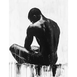 Minimalist Wall Art| Black and White| African American Man Art Print| Modern Abstract| Contemplative Art| Printable| Strength in Solitude