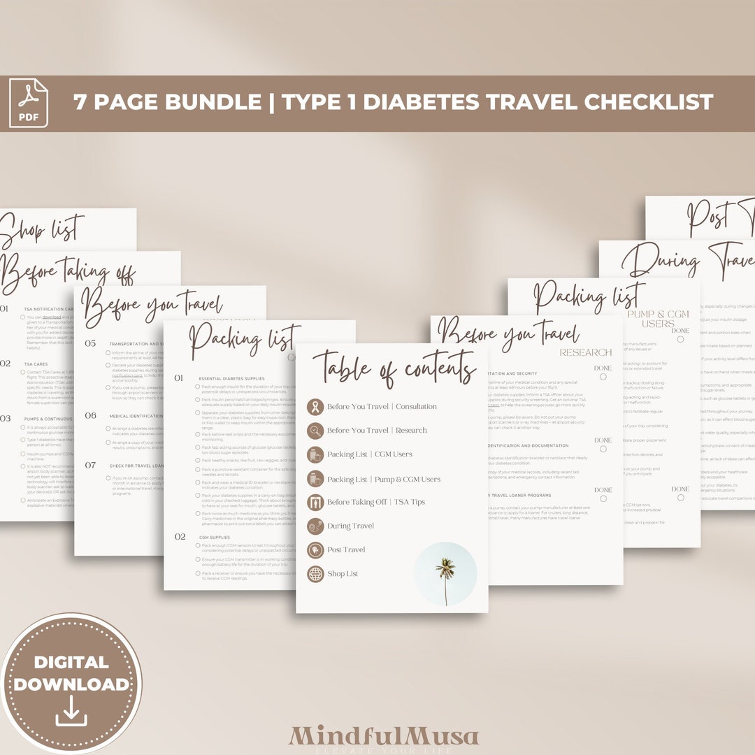 Fillable T1D Travel Checklist, Printable Type 1 Diabetes Vacation