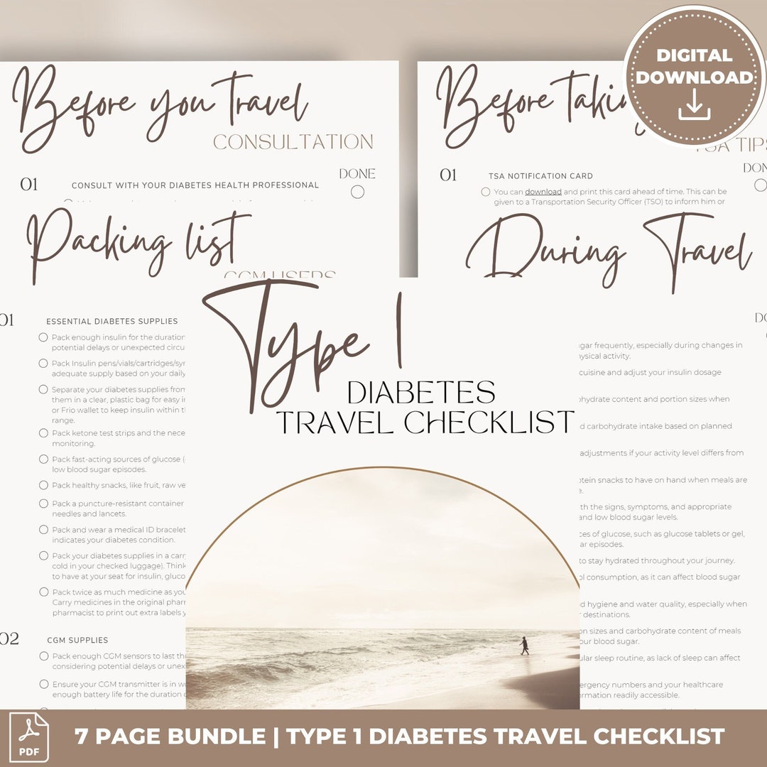 Fillable T1D Travel Checklist, Printable Type 1 Diabetes Vacation