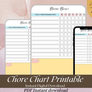 Chore Chart for Kids, Kids Chores, Kids Chore Chart, Responsibility Chart, Chore Checklist ,Chore Chart Printable, Instant Download