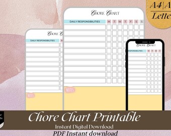 Chore Chart for Kids, Kids Chores, Kids Chore Chart, Responsibility Chart, Chore Checklist ,Chore Chart Printable, Instant Download