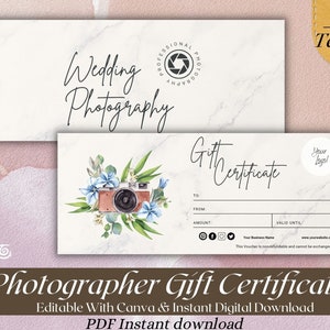 Fotograf Geschenkgutschein Vorlage, Fotografie Geschenkgutschein, Bearbeiten in Canva oder Photoshop, Fotosession Geschenkgutschein, Geschenkgutschein
