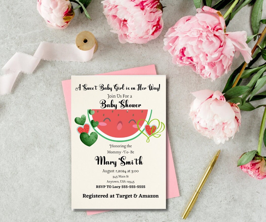 Editable Baby Girl Watermelon Baby Shower Invitation Tropical Etsy
