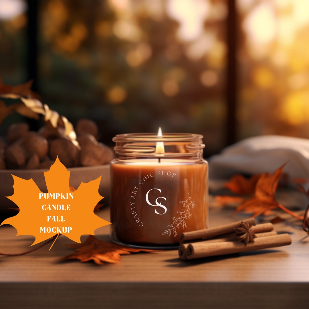 Soy Cinnamon Candle Glass Jar Fall Mockup,9 Oz Candle Digital Mockup