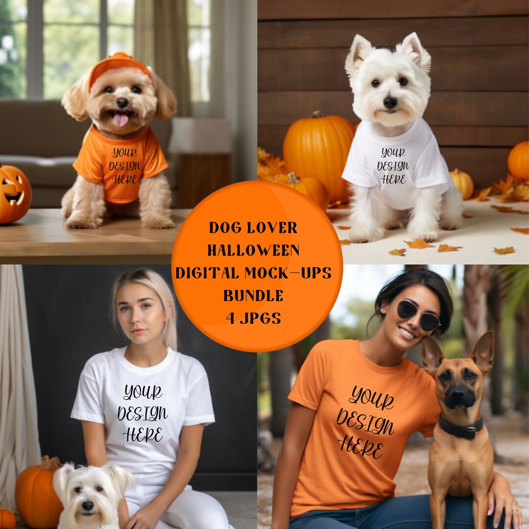 Halloween Dog and Owner Tshirt Bundle Mockup Women's White Orange