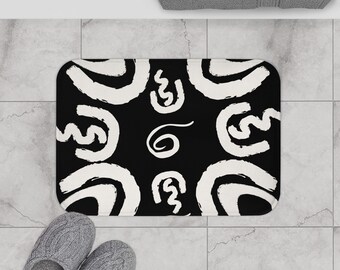 Black bath mat black and white bold print bathroom mat African inspired small rug non slip microfibre floor rug curved pattern shower mat