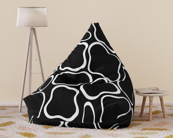 Cover bean bag cover seat zipped floor seat empty bean bag black African print durable cosy shapes patterned comfy bold black white pouffe