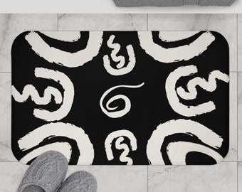 Black bath mat black and white bold print bathroom mat African inspired small rug non slip microfibre floor rug curved pattern shower mat