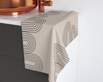 Handdoek met boogpatroon Afrikaans geïnspireerde handdoek beige opvallende print voor badkamer rechthoekige droge handen erop zwarte en beige gastendoekje