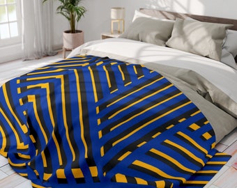 Coperta in pile blu giallo nero con stampa a righe calda coperta modello audace scaldino invernale copriletto di ispirazione africana trapunta accogliente con stampa di grandi dimensioni