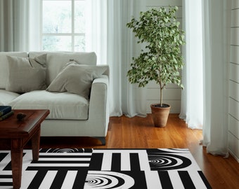 Black & white bold stripes print indoor rug bold print silky soft surface rug African inspired print anti slip rug unique print abstract