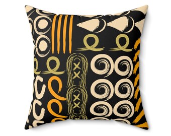 Cuscino decorativo cuscino fantasia soggiorno schienale morbido quadrato accogliente cuscino con stampa africana nero oro arancione e beige forme audaci