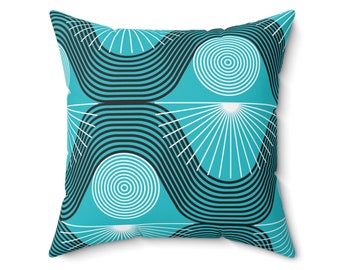 Decorative pillow patterned cushion living room back rest soft square cosy African print cushion turquoise and black swirls decor cushion