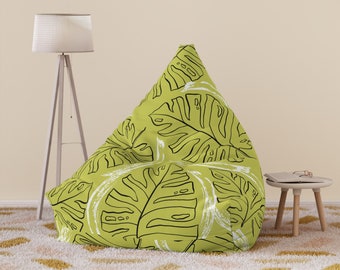 Cover bean bag cover seat zipped floor seat empty bean bag green African print durable cosy striped patterned comfy bold leaves white pouffe