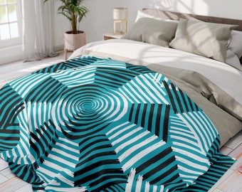 Fleecedeken met turquoise patroon, warme deken met abstracte print, gewaagd patroon, winterwarmer, Afrikaans geïnspireerde bedovertrek, grote print, gezellig comfortabel