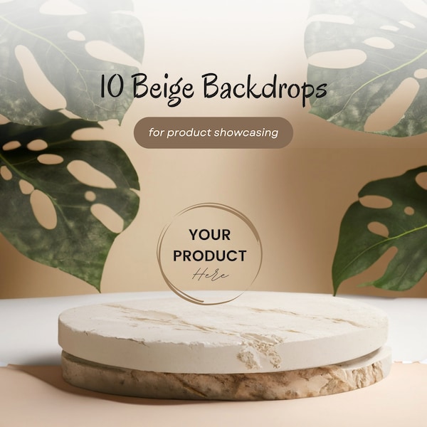 Beige Podium Product Background | Minimalist Merchandise Presentation mockups | Organic Digital Backdrops