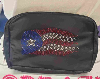 Puerto Rico Flag Crossbody/Waist Bag: Waterproof Belt Bag Puerto Rican Flag with Rhinestones
