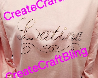 Rhinestone Latina Pink Low Crop Sweat Shirt. Great for cool or windy days.