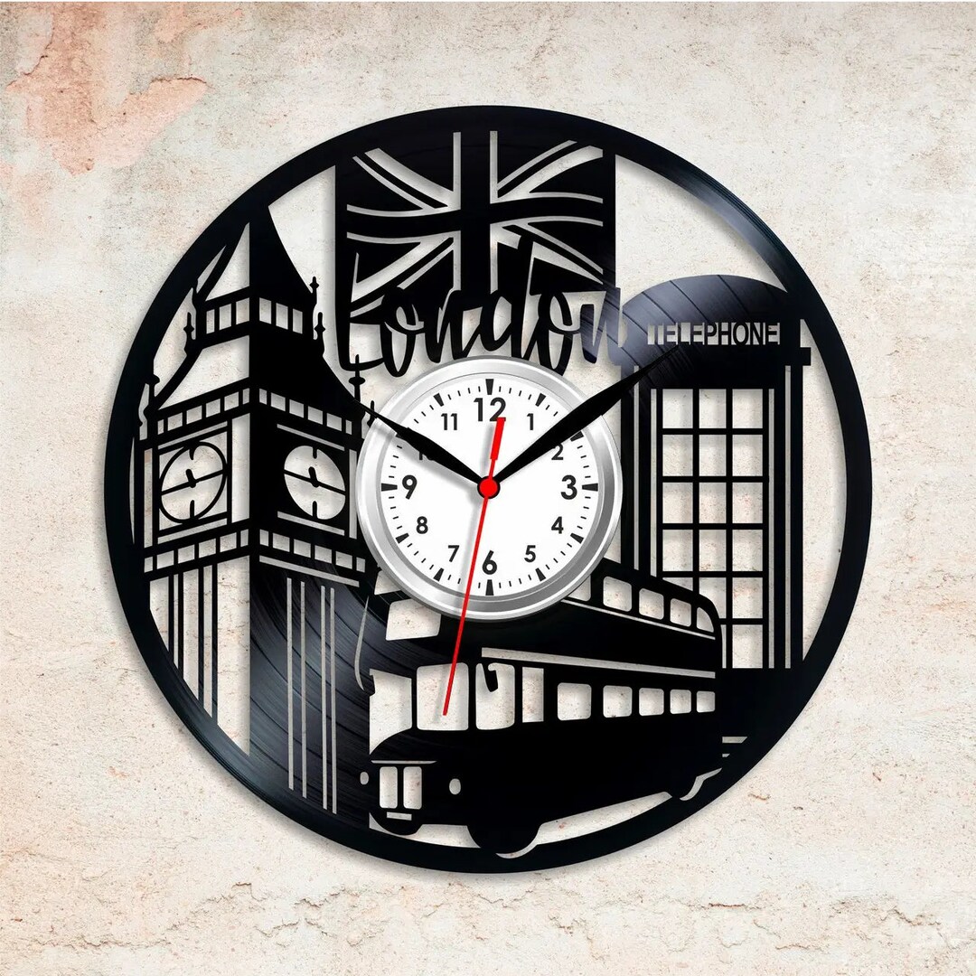 London Wall Clock, London Vinyl Clock, Gifts for United Kingdom, Unique