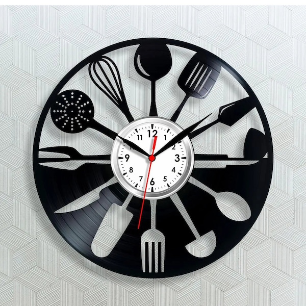 Ustensiles d'horloge de cuisine horloge cuillère et fourchette horloge | Horloge disque vinyle