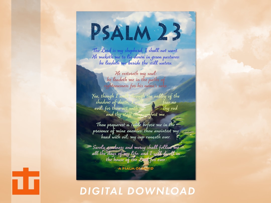 Psalm 23 Prayer the Lord is My Shepherd Colorful Artwork Digital Poster ...