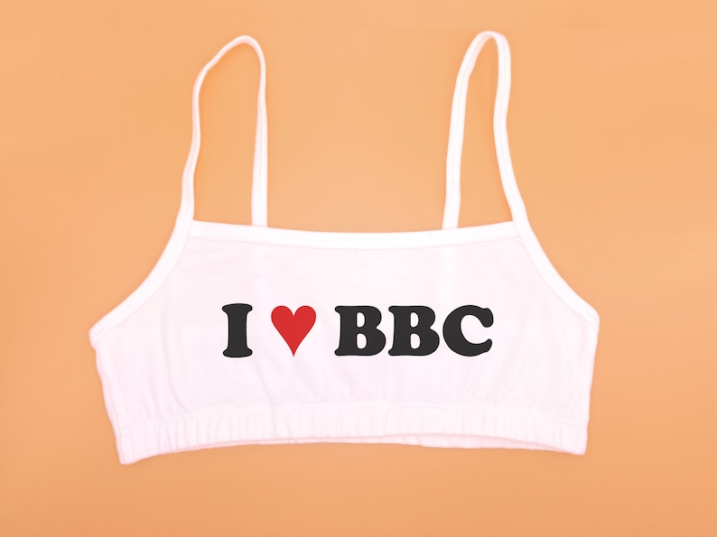I Love BBC Bralette Queen of Spades Shirt Hotwife Clothing QOS Crop Top Bra Cuckold Slut Clothes White