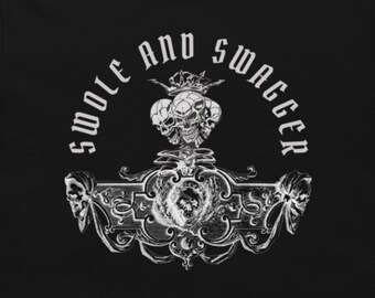 Skull Ornamental Athletic Fit Gym Shirt, Swole & Swagger Graphic Tee, Bodybuilding T-Shirt, Workout Tshirt