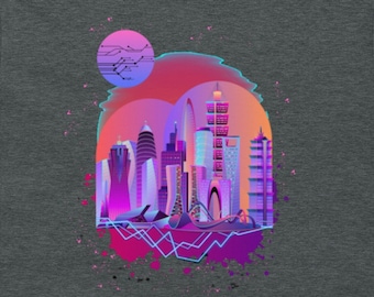 Synthwave Cyber City Athletic Fit Shirt, Swole & Swagger Graphic Tee, Space T-Shirt, Tech Tshirt, Scifi Shirt