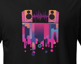 Music Is My Energy Athletic Fit Shirt, Swole & Swagger Graphic Tee, 80s Synthwave Tshirt, Neon Color Drip T-Shirt