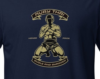 Muay Thai Kneeling Fighter Athletic Fit Shirt, Swole & Swagger Graphic Tee, Martial Arts T-Shirt, Honor Pride, Training Tshirt, Gym Tshirt