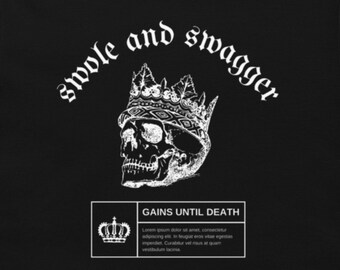 Crown Skull Gain Disclaimer Athletic Fit Gym Shirt, Swole & Swagger Graphic Tee, Bodybuilding T-Shirt, Workout Tshirt