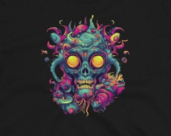 Zombie Alien Demon Colorful Hippy Art Graphic Tee Athletic Fit Short-Sleeve Unisex T-Shirt